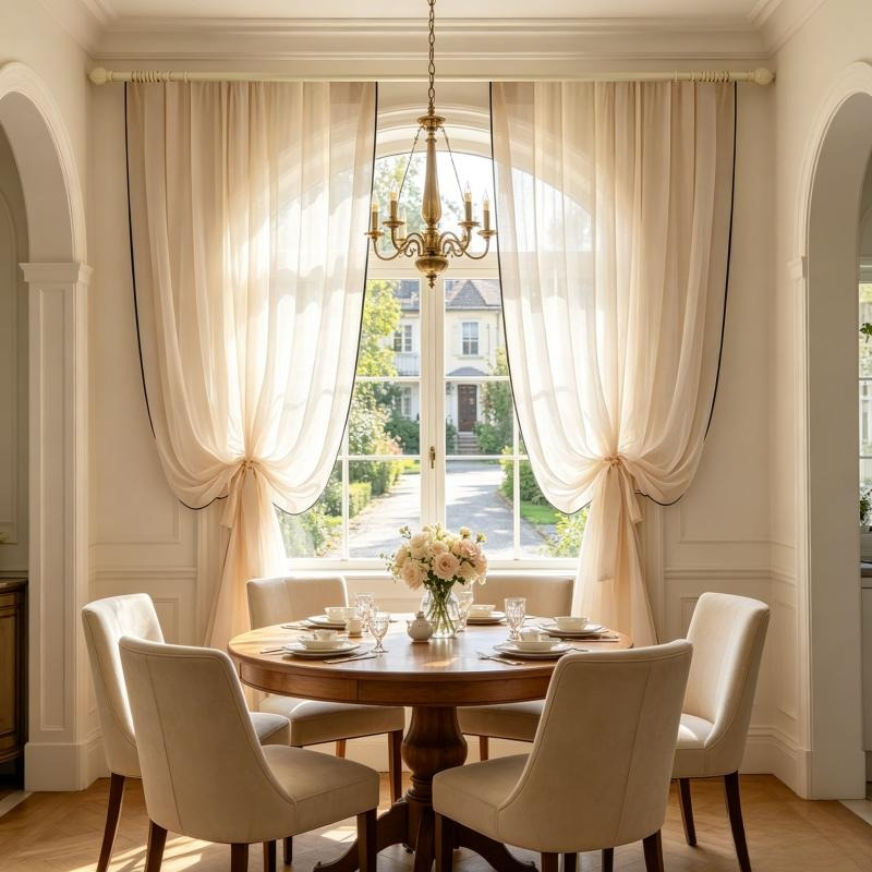 Home Fragrance French - Schwarze Leinen-Gaze-Vorhänge mit Raffiabändern für Wohnzimmer,